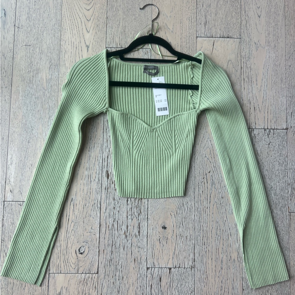NWT Urban Outfitters Green Ribbed Long Sleeve Top